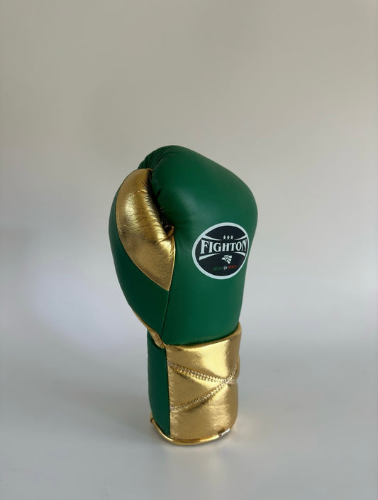 16oz Green/Gold Lace Up El Rey 2.0 Training Gloves