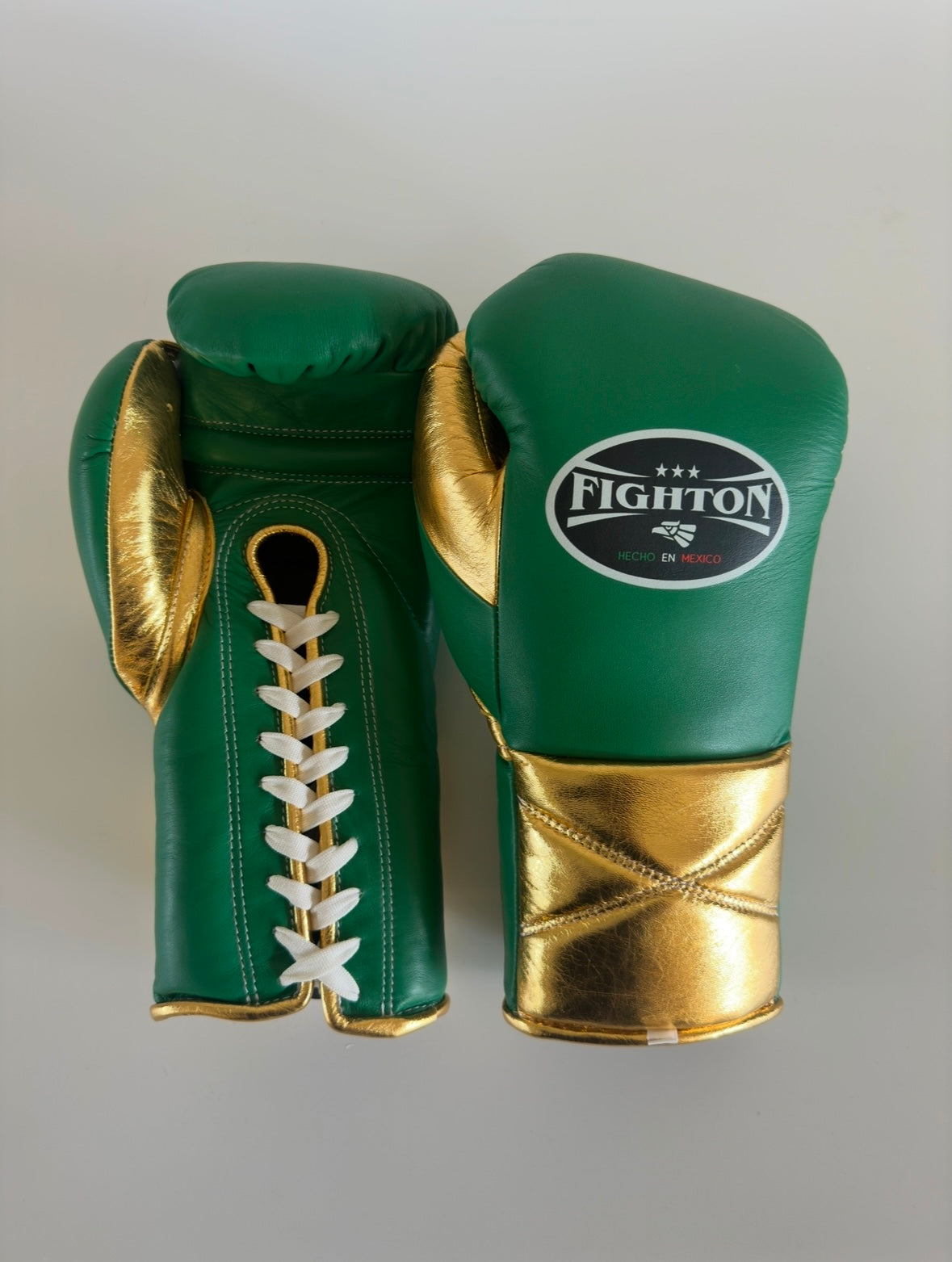 16oz Green/Gold Lace Up El Rey 2.0 Training Gloves