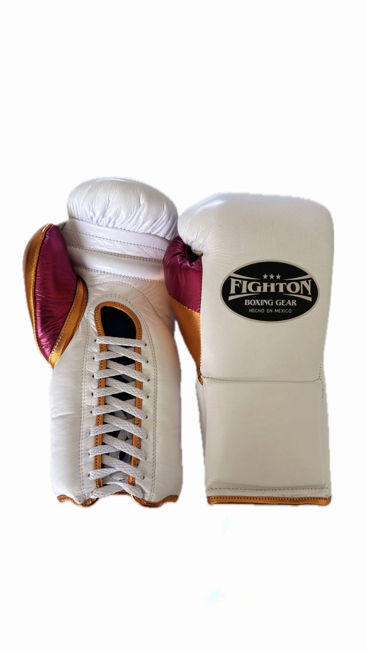 16oz White/Pink/Orange Lace Up HHF Training Gloves