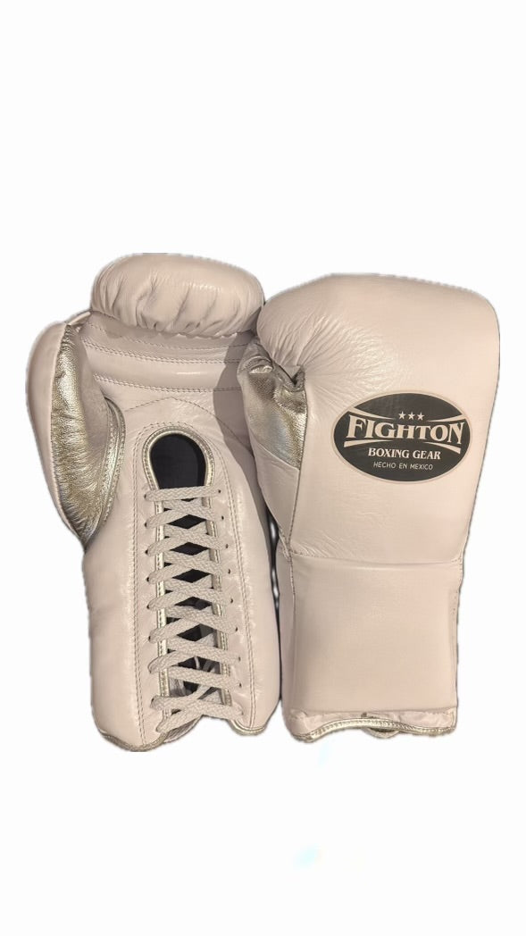 16oz White/Silver Lace Up HHF Training Gloves