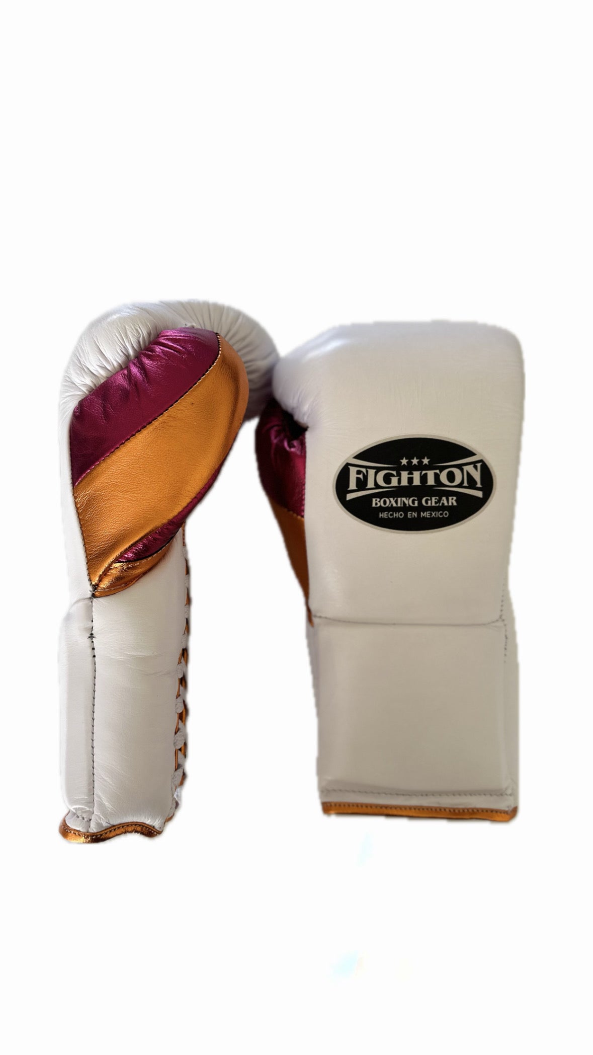 16oz White/Pink/Orange Lace Up HHF Training Gloves