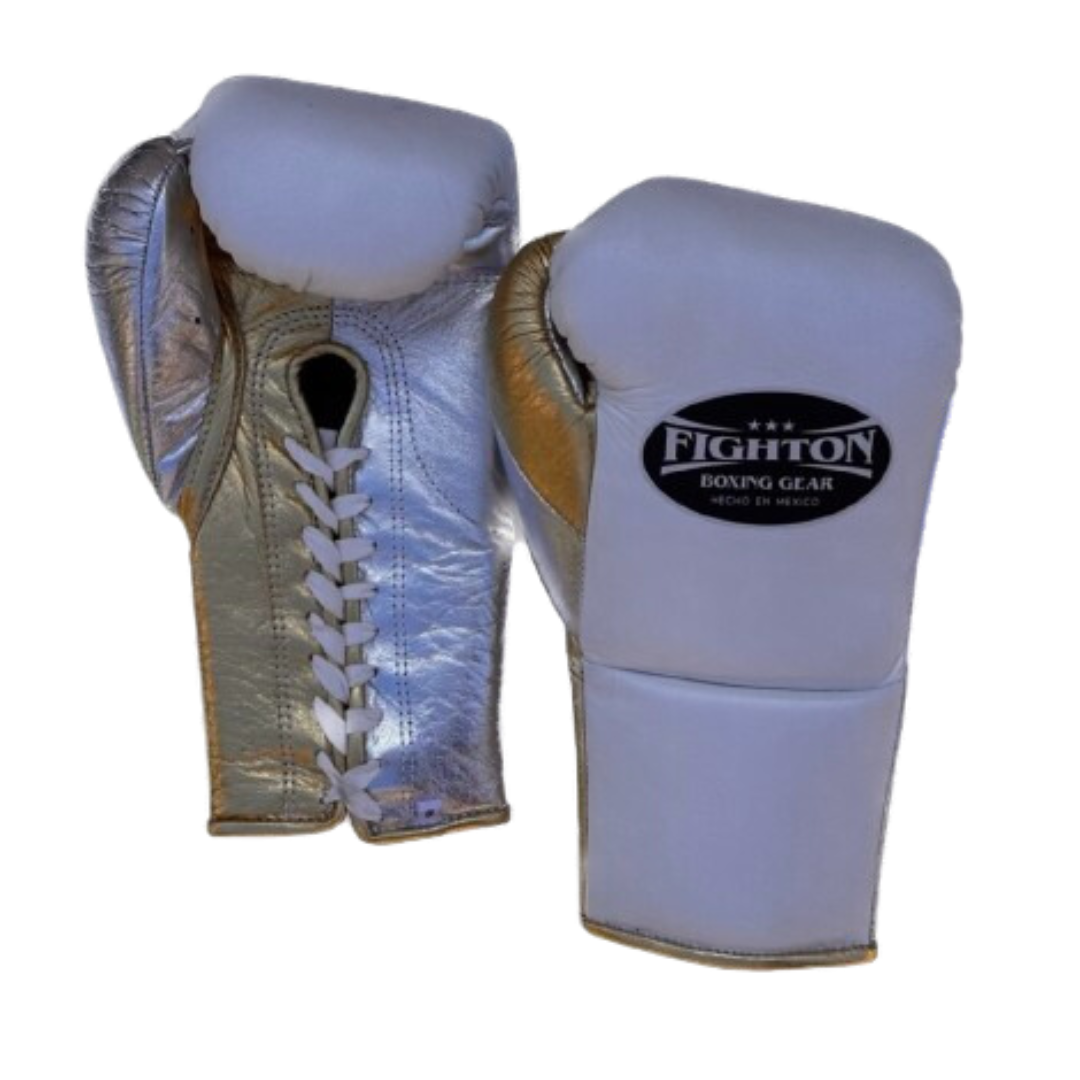 Pearl White/Metallic Gold/Metallic Silver 8oz Fight Gloves