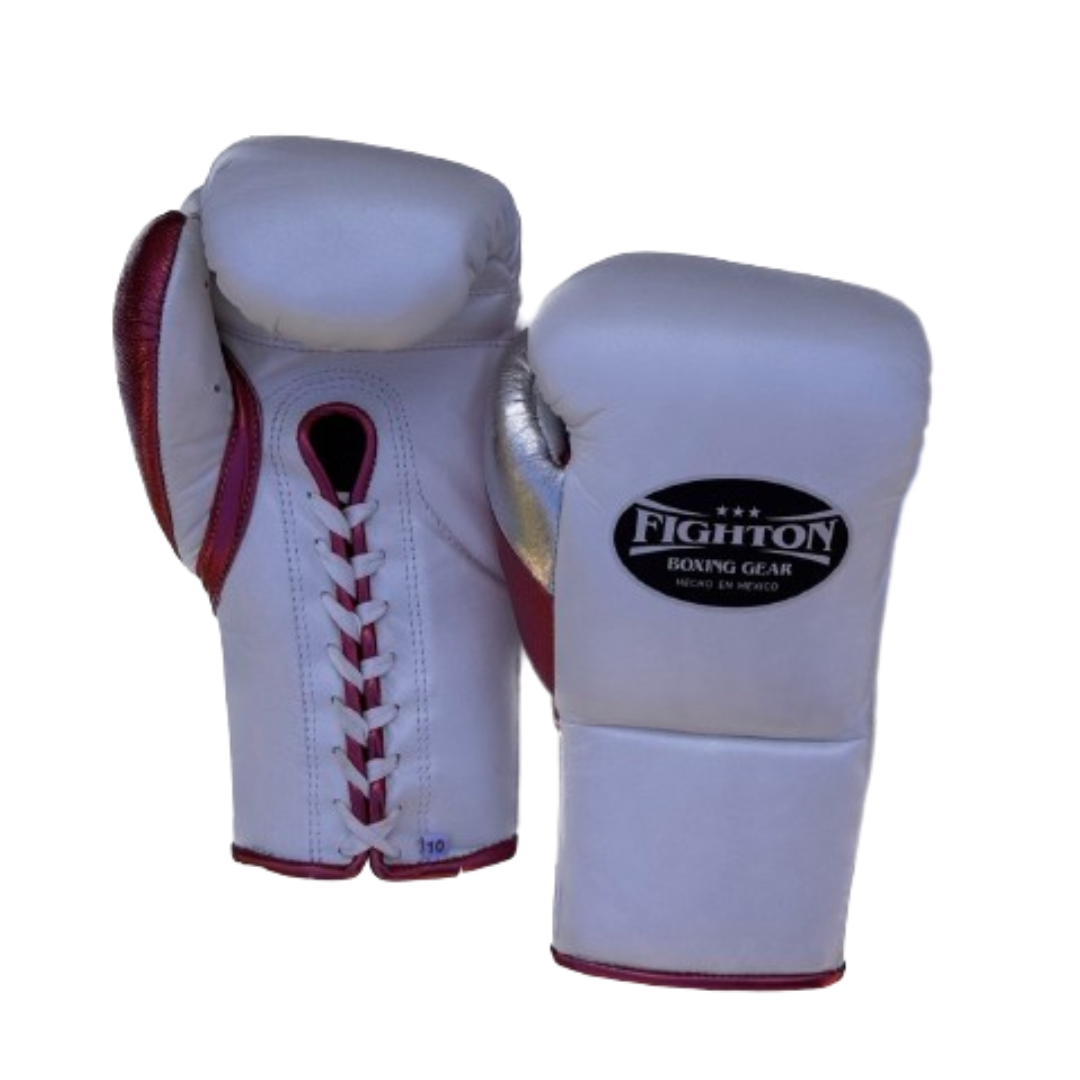 Pearl White/Metallic Pink/Metallic Silver 10oz Fight Gloves