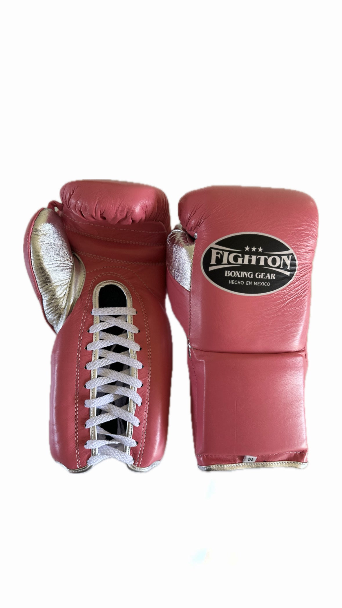 14oz Pink/Silver Lace Up HHF Training Gloves